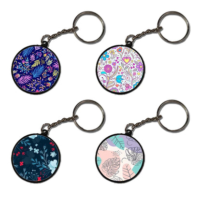 Floral - A Combo Of 4 Black Border Keychains