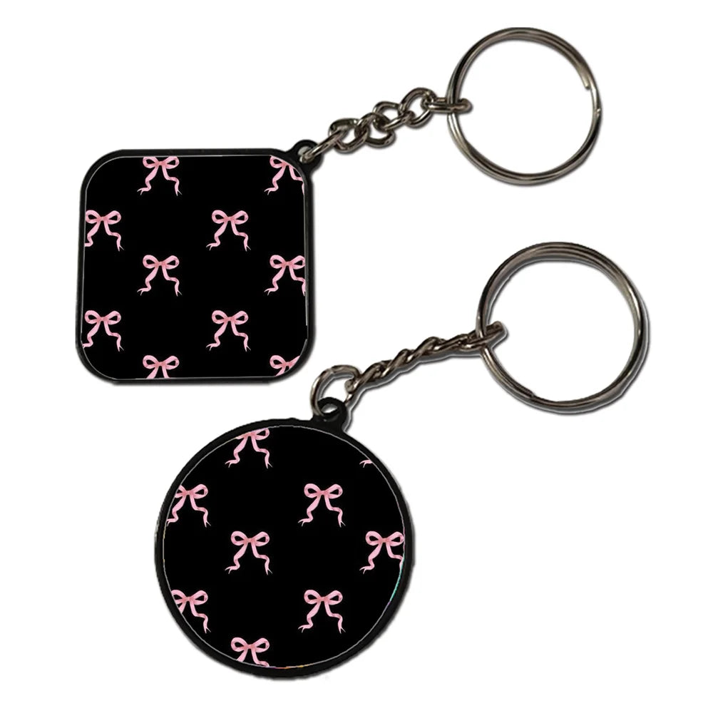 Pink Bows - Keychain With Black Border (Pack Of 2)