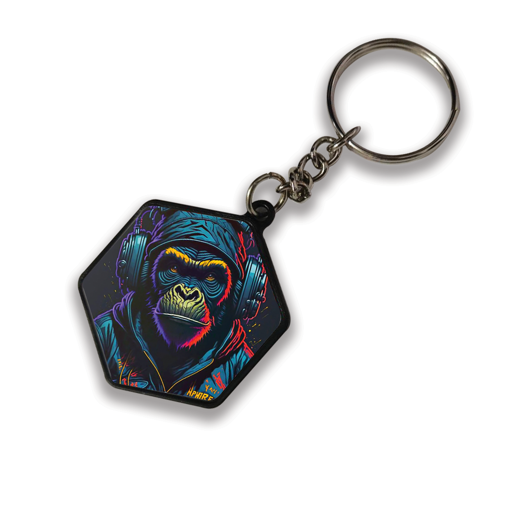 Monkey DJ - Keychain HEXAGON