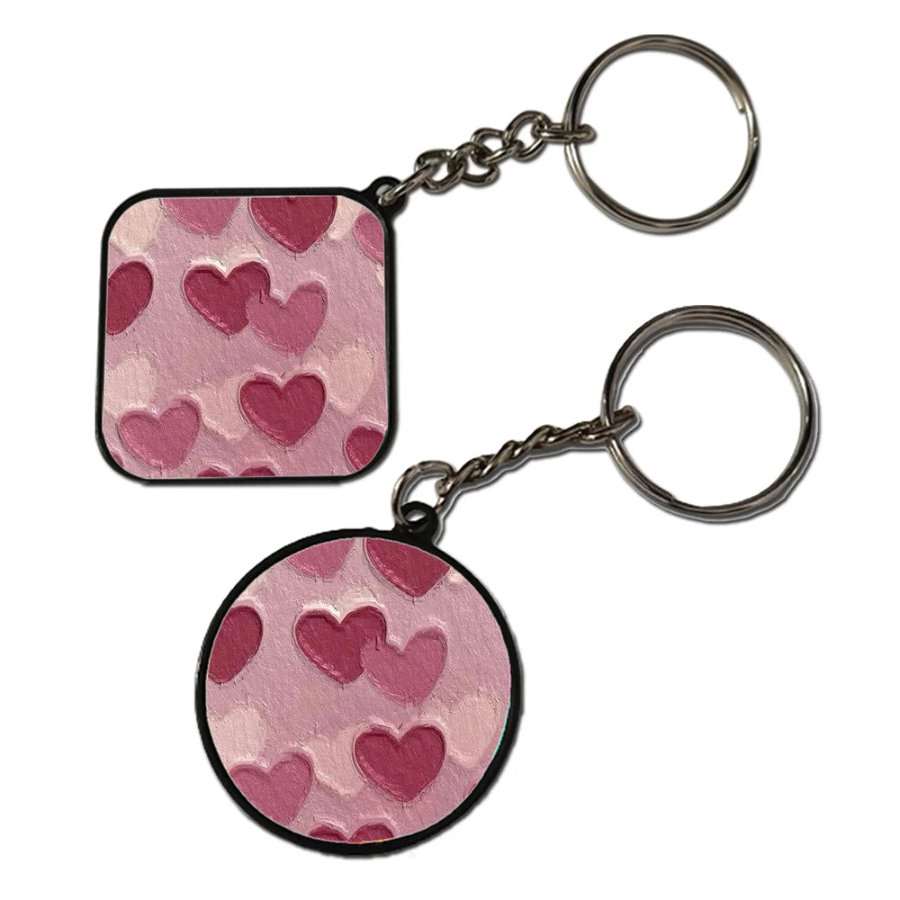 Pastel Hearts Love - Keychain With Black Border (Pack Of 2)