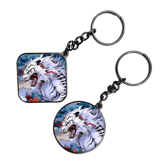 Tiger Warrior - Keychain With Silver Border (Pack Of 2)