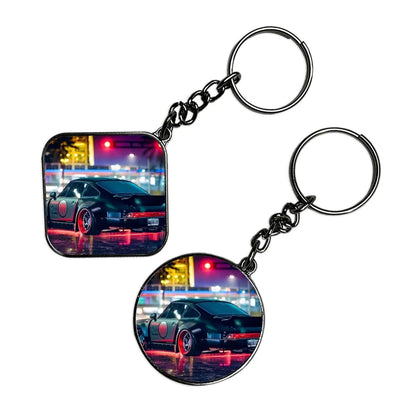 Black Car - Keychain With Silver Border (Pack Of 2)