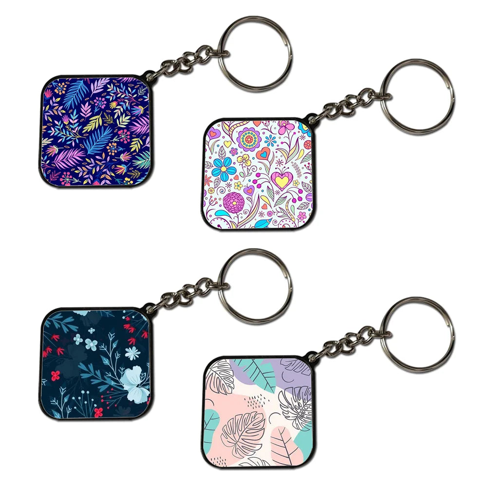 Floral - A Combo Of 4 Black Border Keychains