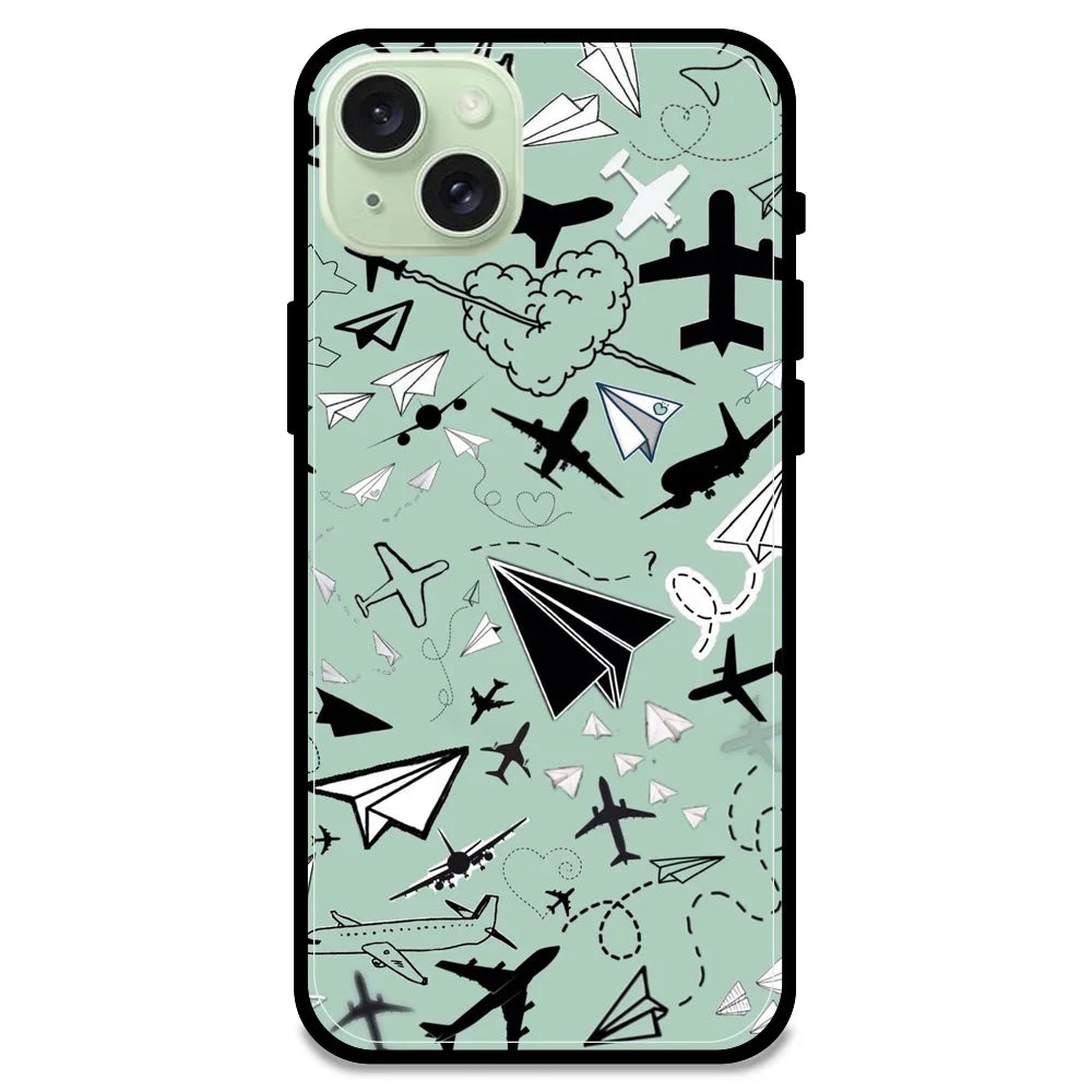 Planes - Glossy Metal Silicone Case For Apple iPhone Models- Apple iPhone 15 plus