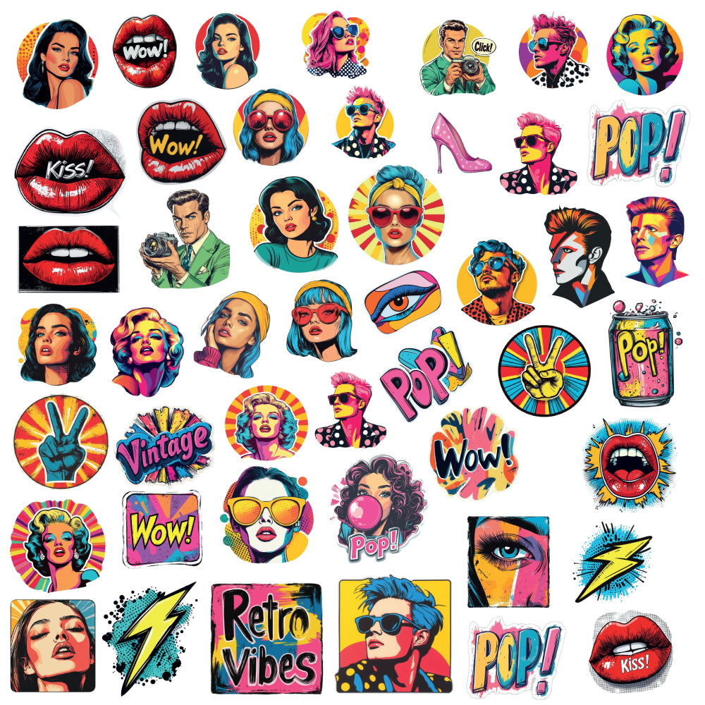 Pop Art Diva Sticker Bundle – 46 Waterproof Aesthetic Stickers for Phone Cases, Clear Covers, Journals, Scrapbooks & More