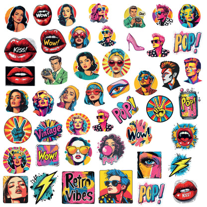 Pop Art Diva Sticker Bundle – 46 Waterproof Aesthetic Stickers for Phone Cases, Clear Covers, Journals, Scrapbooks & More
