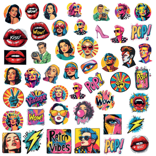 Pop Art Diva Sticker Bundle – 46 Waterproof Aesthetic Stickers for Phone Cases, Clear Covers, Journals, Scrapbooks & More