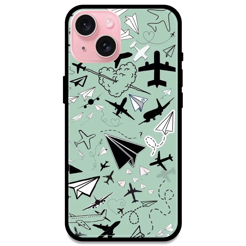 Planes - Glossy Metal Silicone Case For Apple iPhone Models- Apple iPhone 15