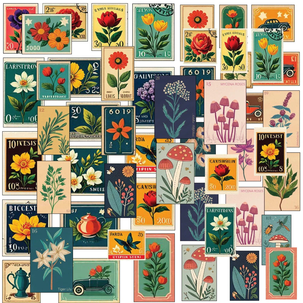 Vintage Floral Stickers Pack – 42+ Botanical Aesthetic Stickers