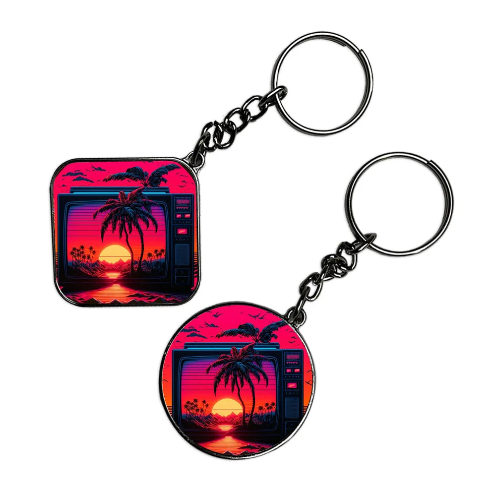 Orange Sunset - Keychain With Silver Border (Pack Of 2)