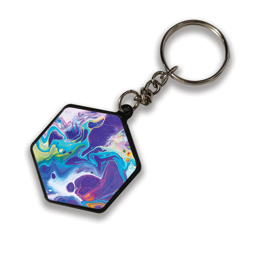 Purple And Blue Swirl - Keychain HEXAGON