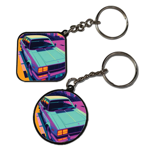 Retro Car - Keychain With Black Border (Pack Of 2)