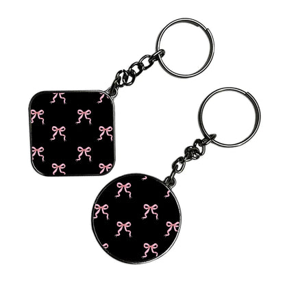 Pink Bows - Keychain With Silver Border (Pack Of 2)