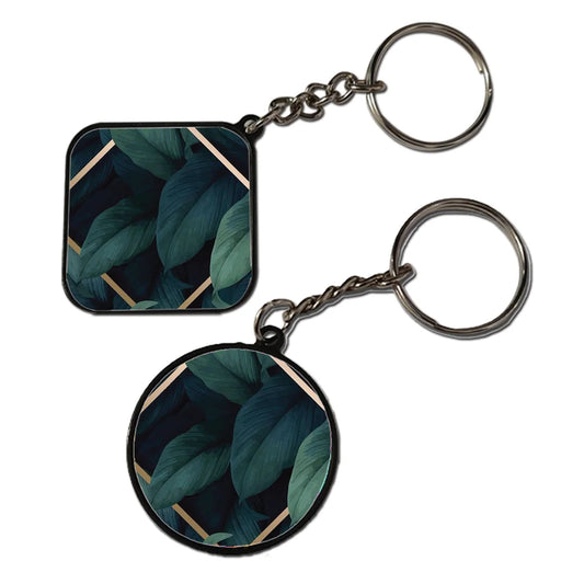 Leaves in a Square - Keychain With Black Border (Pack Of 2)