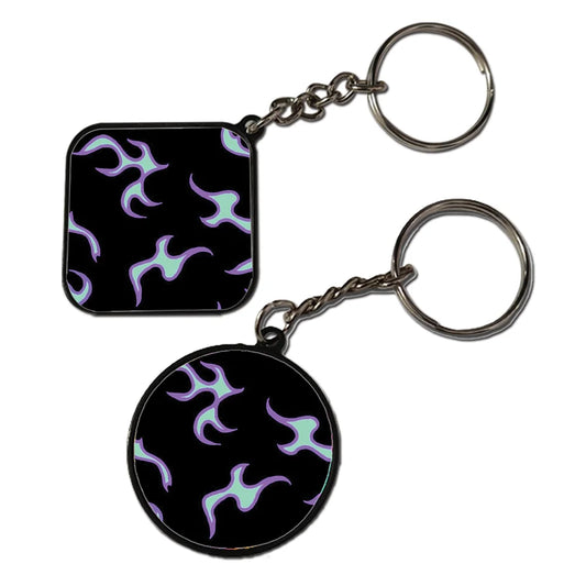 Purple Neon Flames - Keychain With Black Border (Pack Of 2)