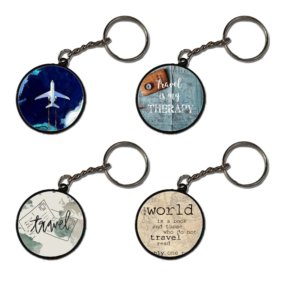 Travel - A Combo Of 4 Black Border Keychains