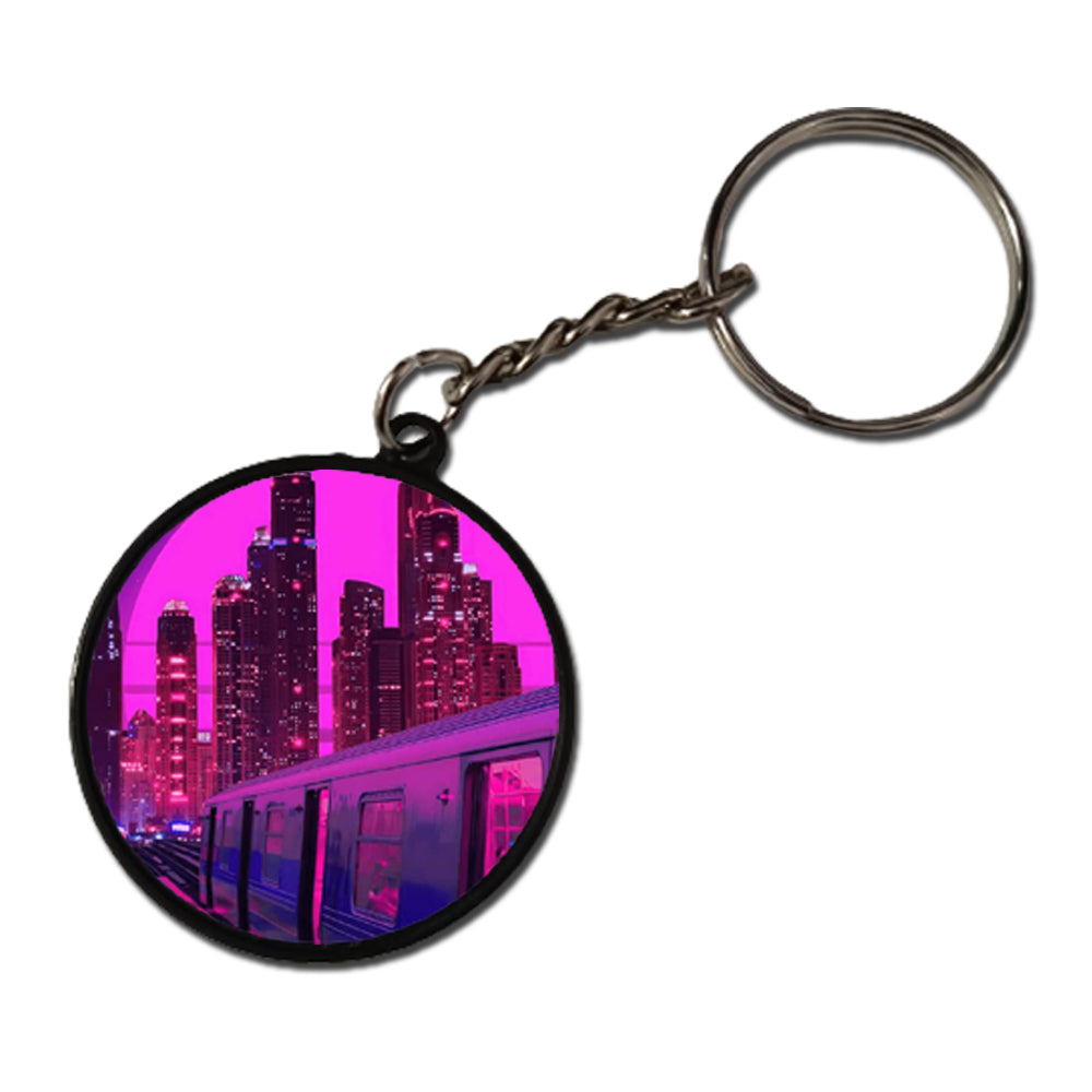 Neon City Snythwave - Keychain CIRCLE