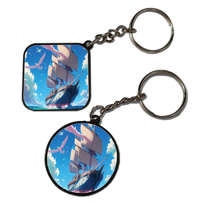 Ship And Seagulls - Keychain With Black Border (Pack Of 2)