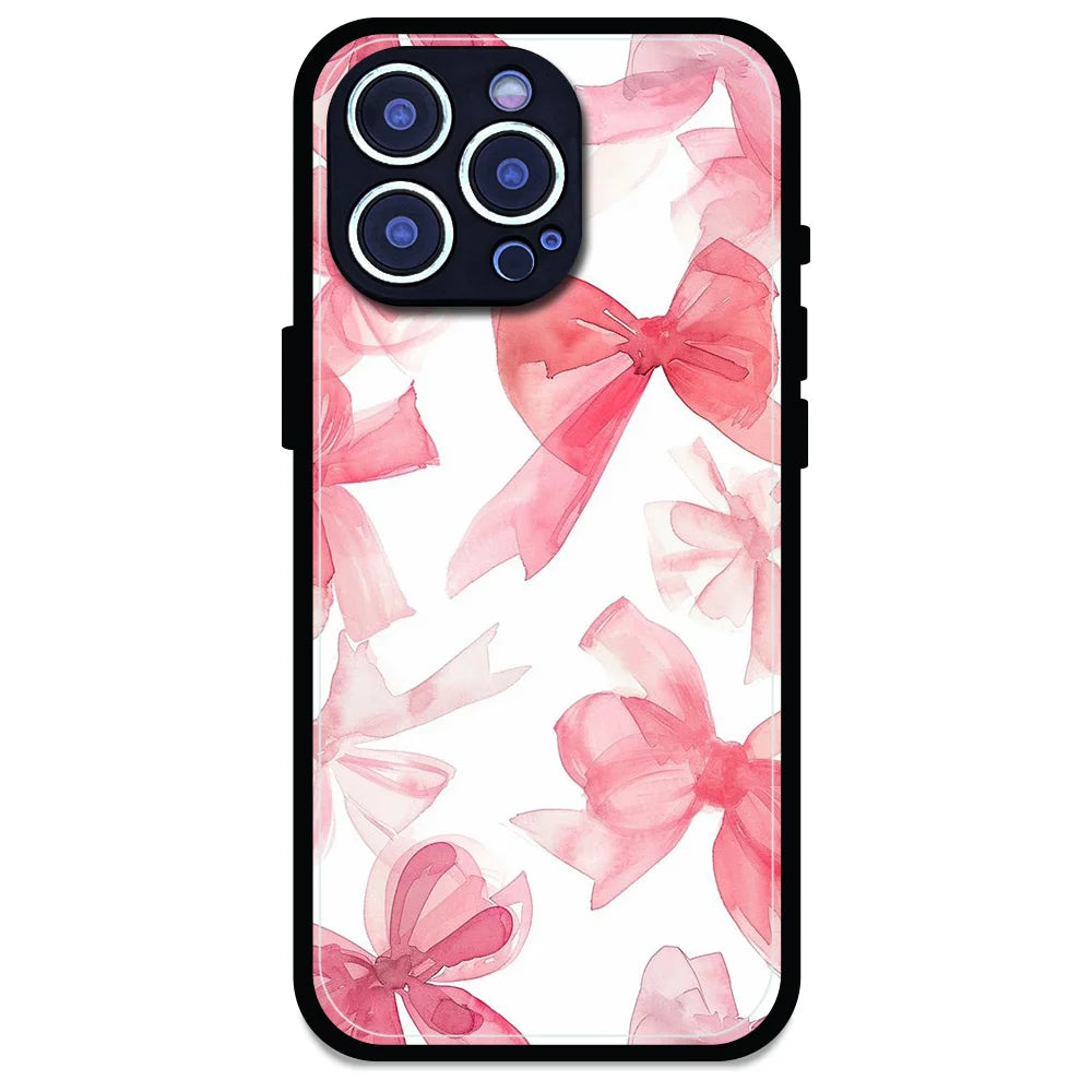 Cute Pink Bows - Glossy Metal Silicone Case For Apple iPhone Models