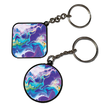 Purple And Blue Swirl- Keychain With Black Border (Pack Of 2)