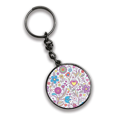 Floral - A Combo Of 4 Silver Border Keychains