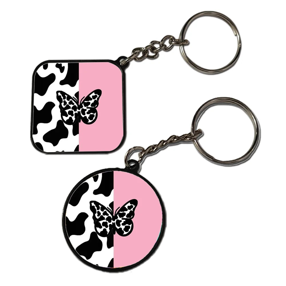 Cow Print Butterfly - Keychain With Black Border (Pack Of 2)