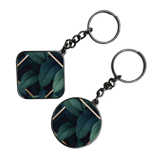 Leaves in a Square - Keychain With Silver Border (Pack Of 2)