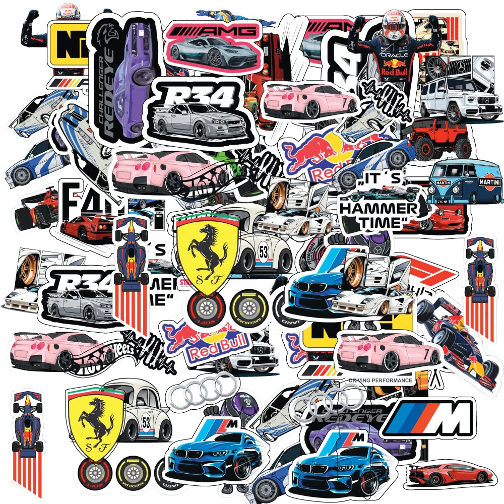 Car Racing Stickers Pack – 40 Supercar Waterproof Stickers