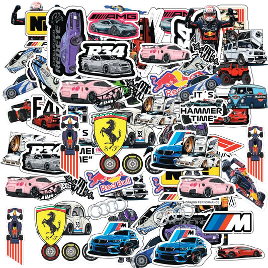 Car Racing Stickers Pack – 40 Supercar Waterproof Stickers