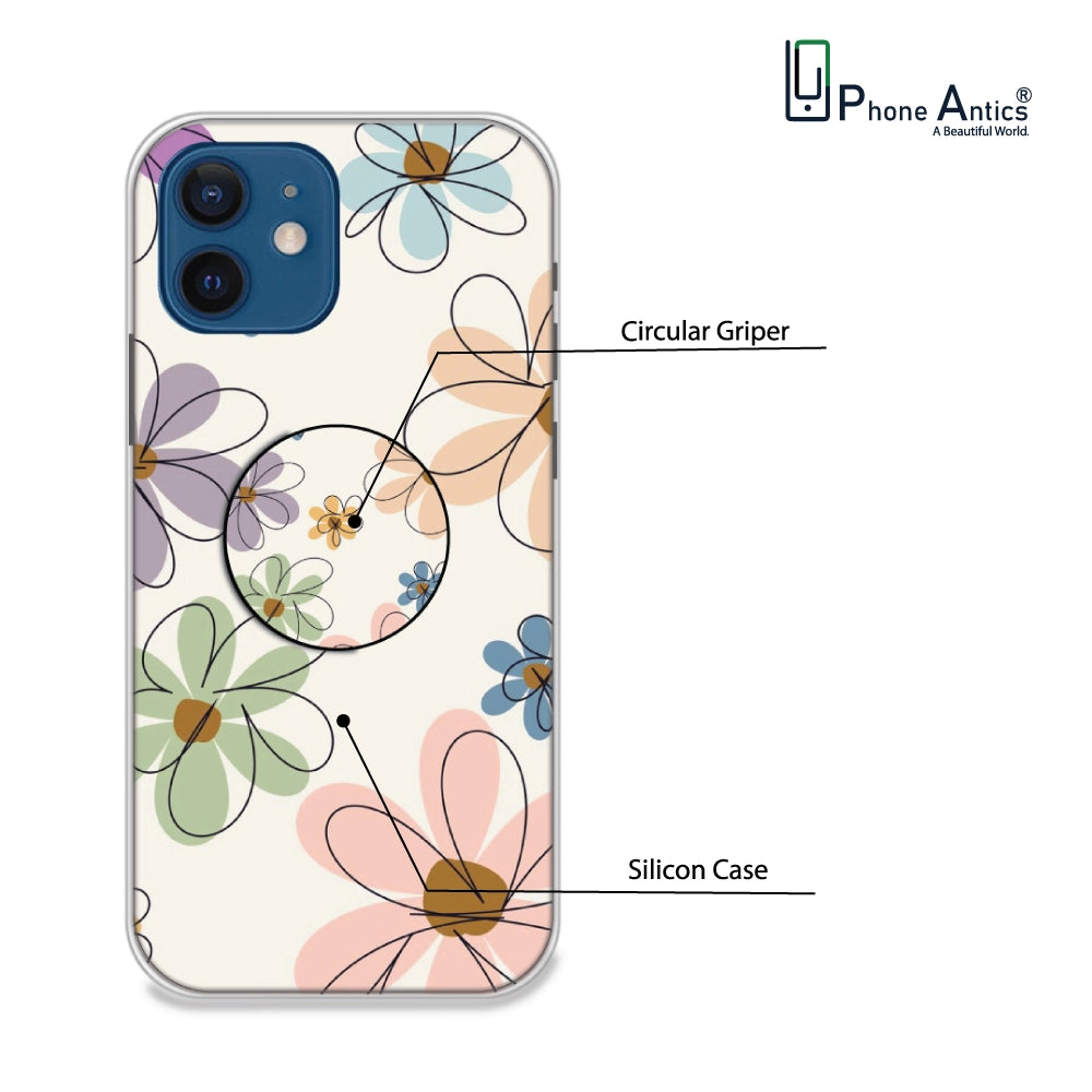 Rainbow Flowers - Silicone Grip Case For Apple iPhone Models iPhone 12 infographic