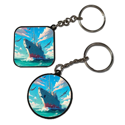 Ship And Birds - Keychain With Black Border (Pack Of 2)