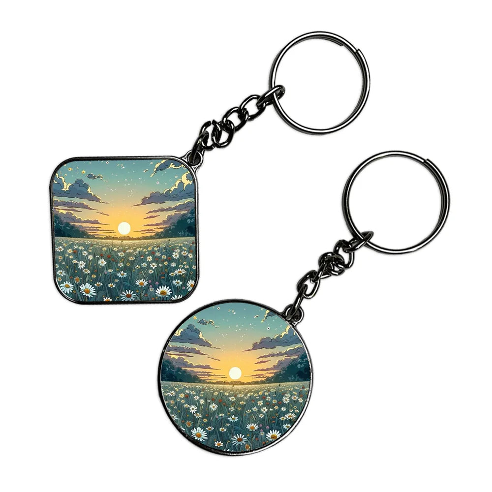 Daisy sunset - Keychain With Silver Border (Pack Of 2)