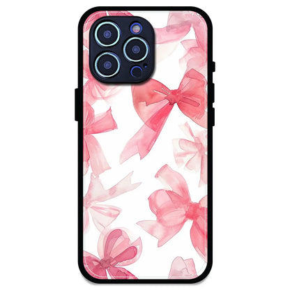 Cute Pink Bows - Glossy Metal Silicone Case For Apple iPhone Models