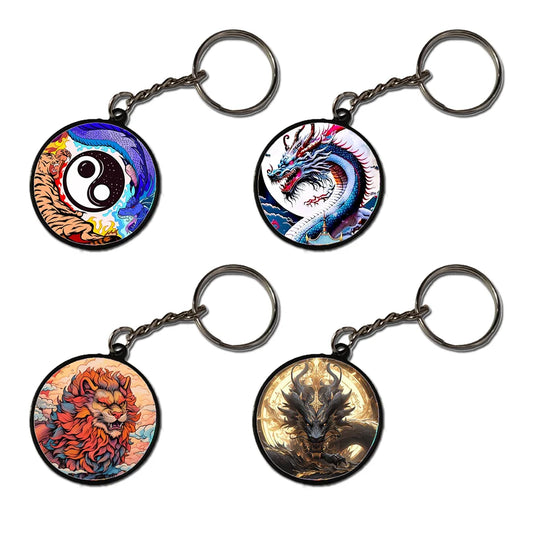 Dragons - A Combo Of 4 Black Border Keychains