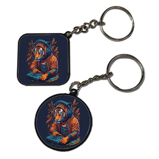 Tiger DJ- Keychain With Black Border (Pack Of 2)