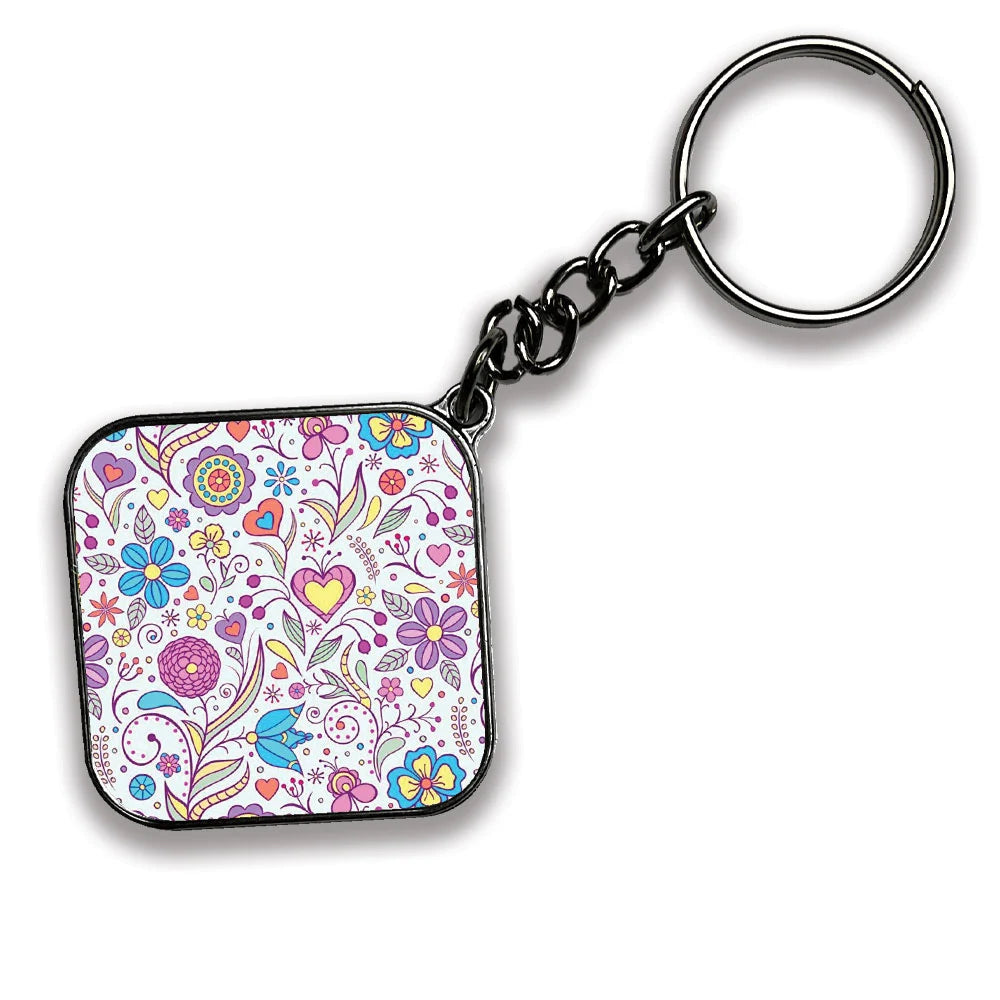 Floral - A Combo Of 4 Silver Border Keychains