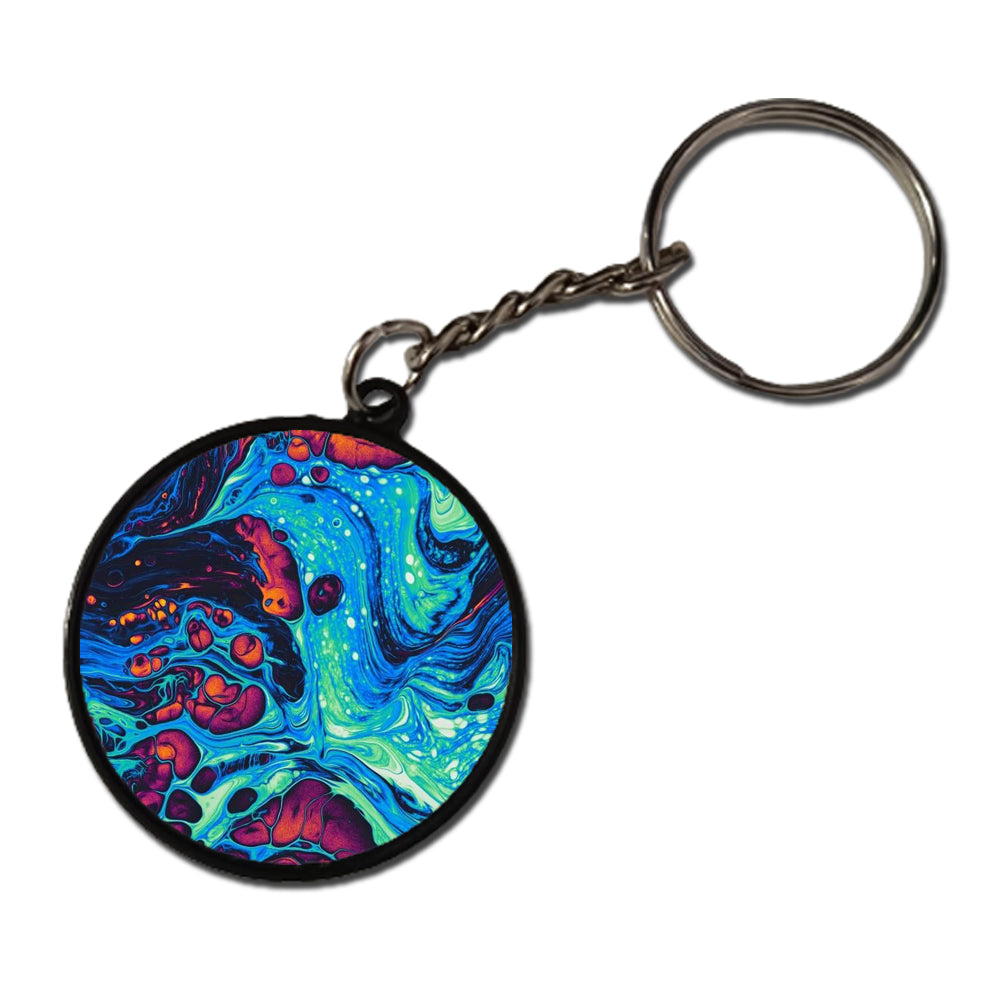 Blue And Orange Swirl - Keychain circle