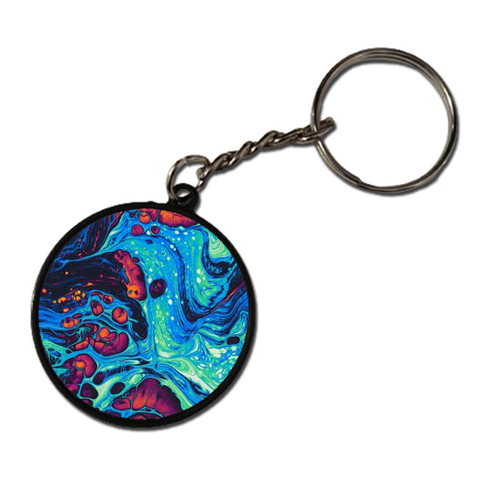 Blue And Orange Swirl - Keychain circle