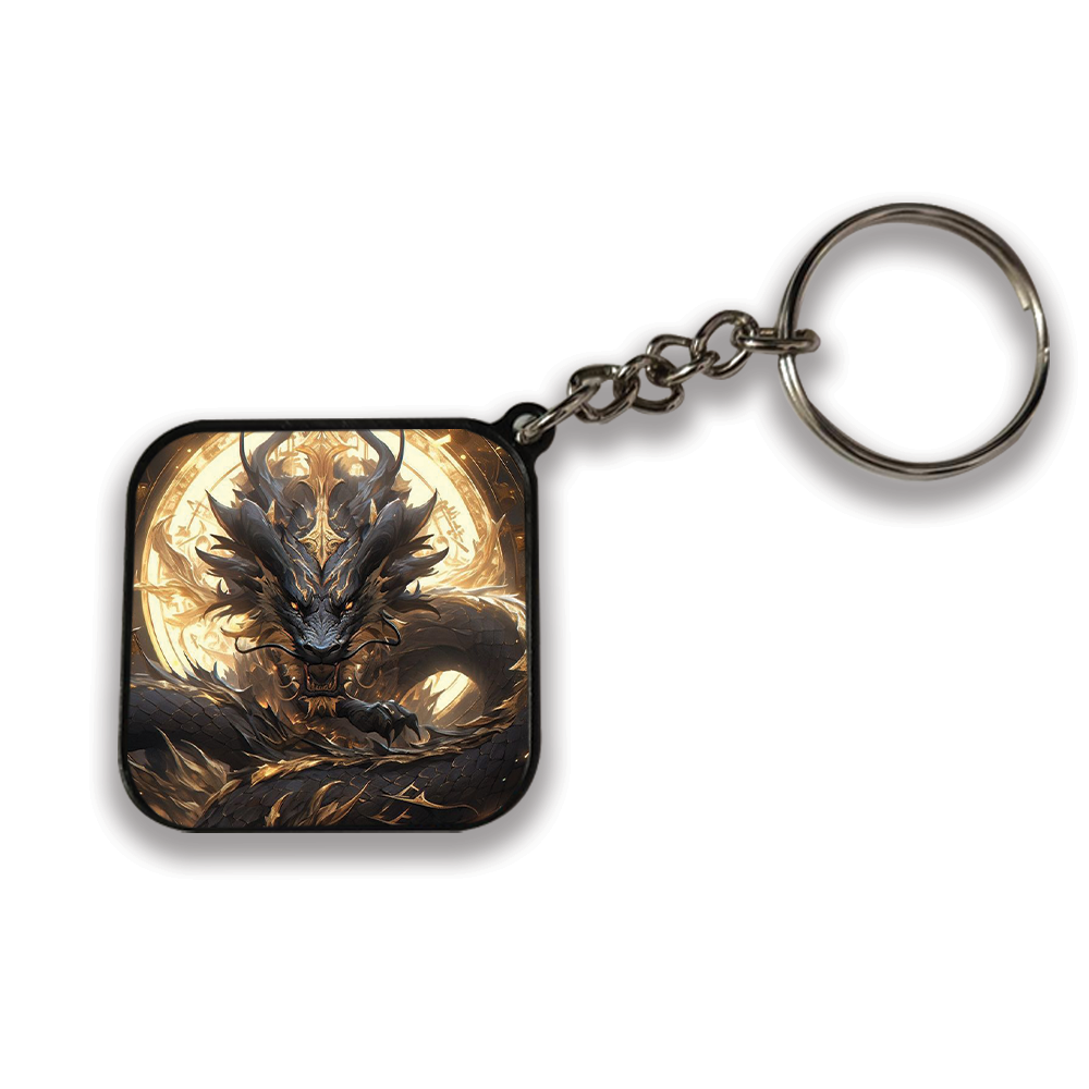 Black And Gold Dragon - Keychain SQUARE