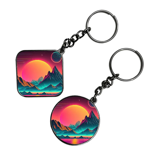 Sunset At The Mountains - Keychain With Silver Border (Pack Of 2)