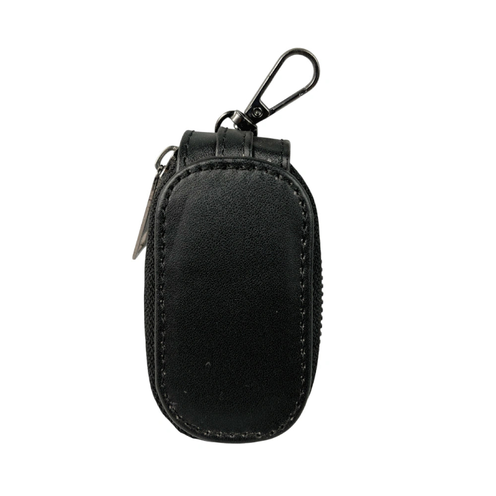 Black Leather Zipper Pouch with Keychain Hook for Earphones, Keys & Small Accessories Black