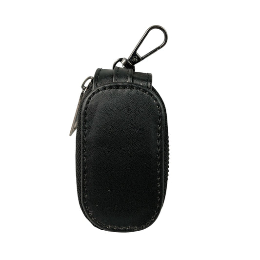 Black Leather Zipper Pouch with Keychain Hook for Earphones, Keys & Small Accessories Black