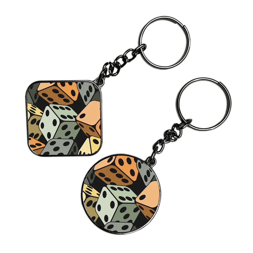 Dice - Keychain With Silver Border (Pack Of 2)