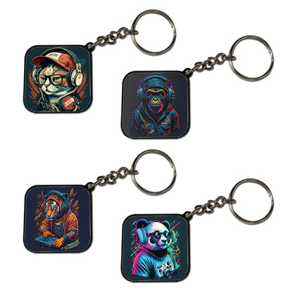 DJ Animals  - A Combo Of 4 Black Border Dual Printed Keychains