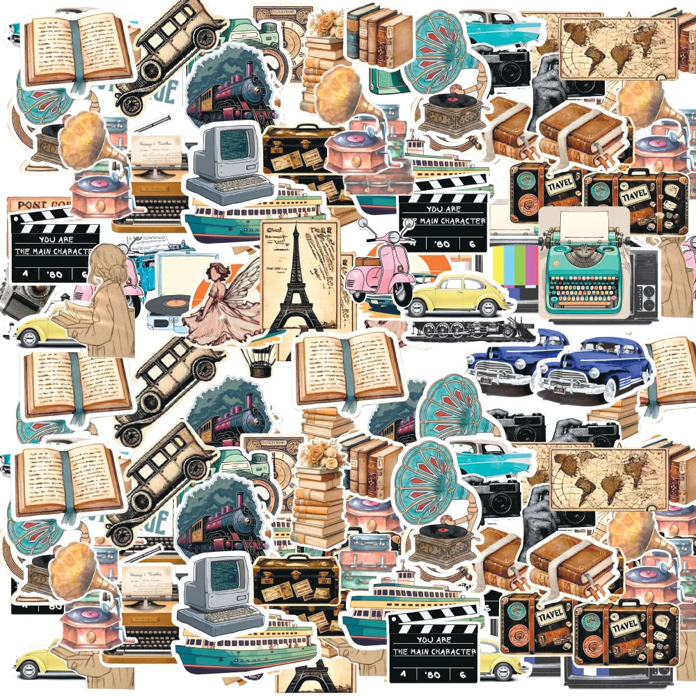 Vintage Travel Stickers Pack – 42+ Retro Aesthetic Stickers