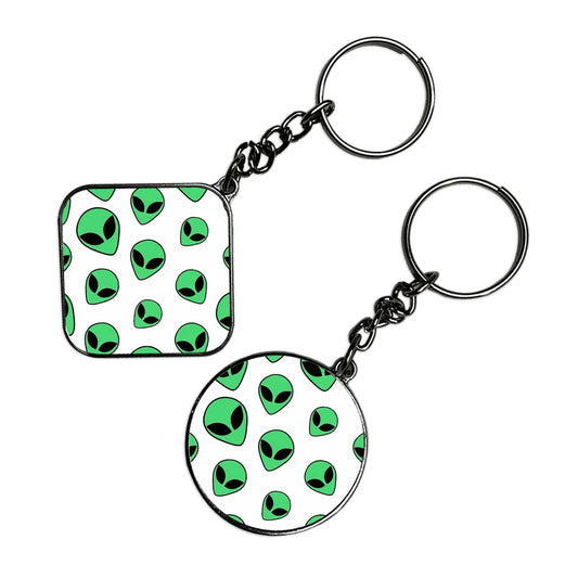 Aliens Head - Keychain With Silver Border (Pack Of 2)