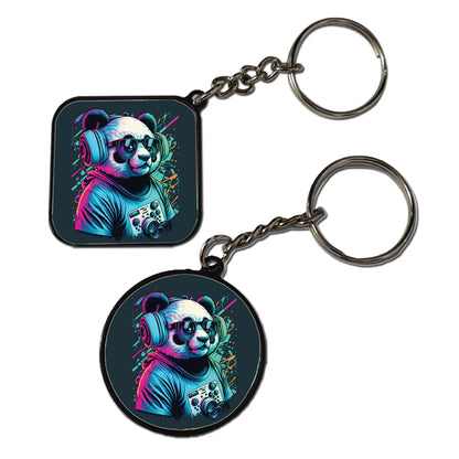 Panda DJ- Keychain With Black Border (Pack Of 2)