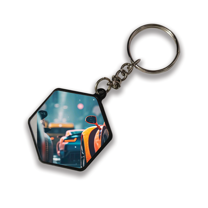 Orange Car - Keychain hexagon