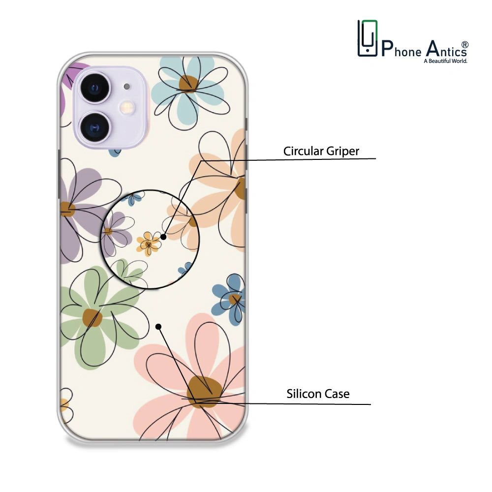 Rainbow Flowers - Silicone Grip Case For Apple iPhone Models iPhone 11 infographic