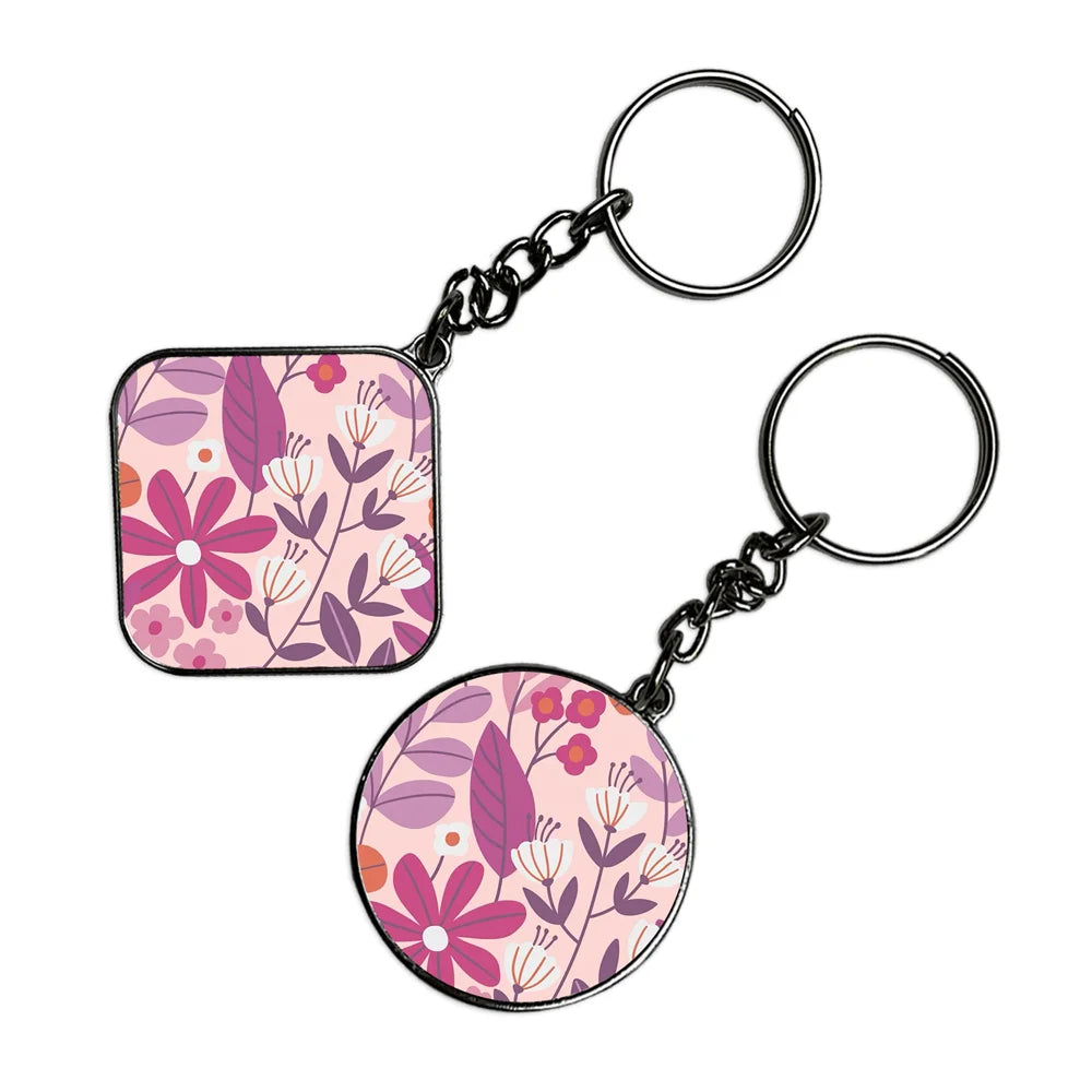 Flowers - Keychain With Silver Border (Pack Of 2)